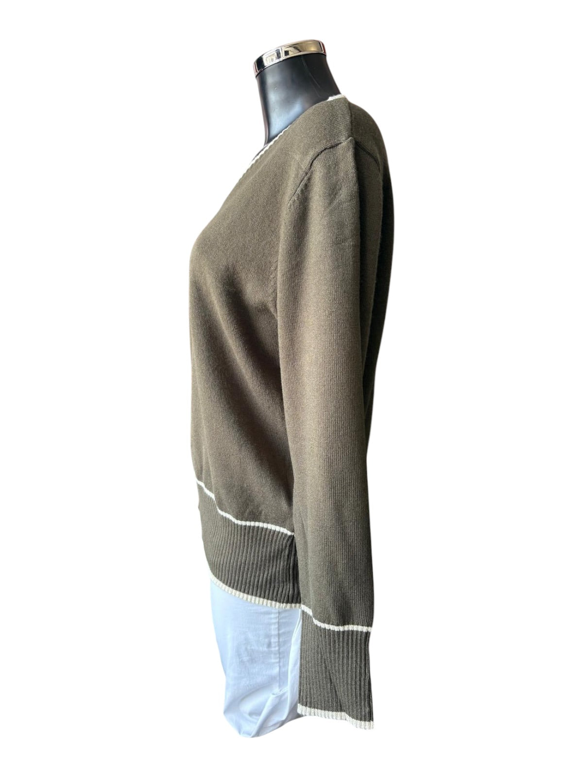 Morag contrast trim v neck jumper - Khaki