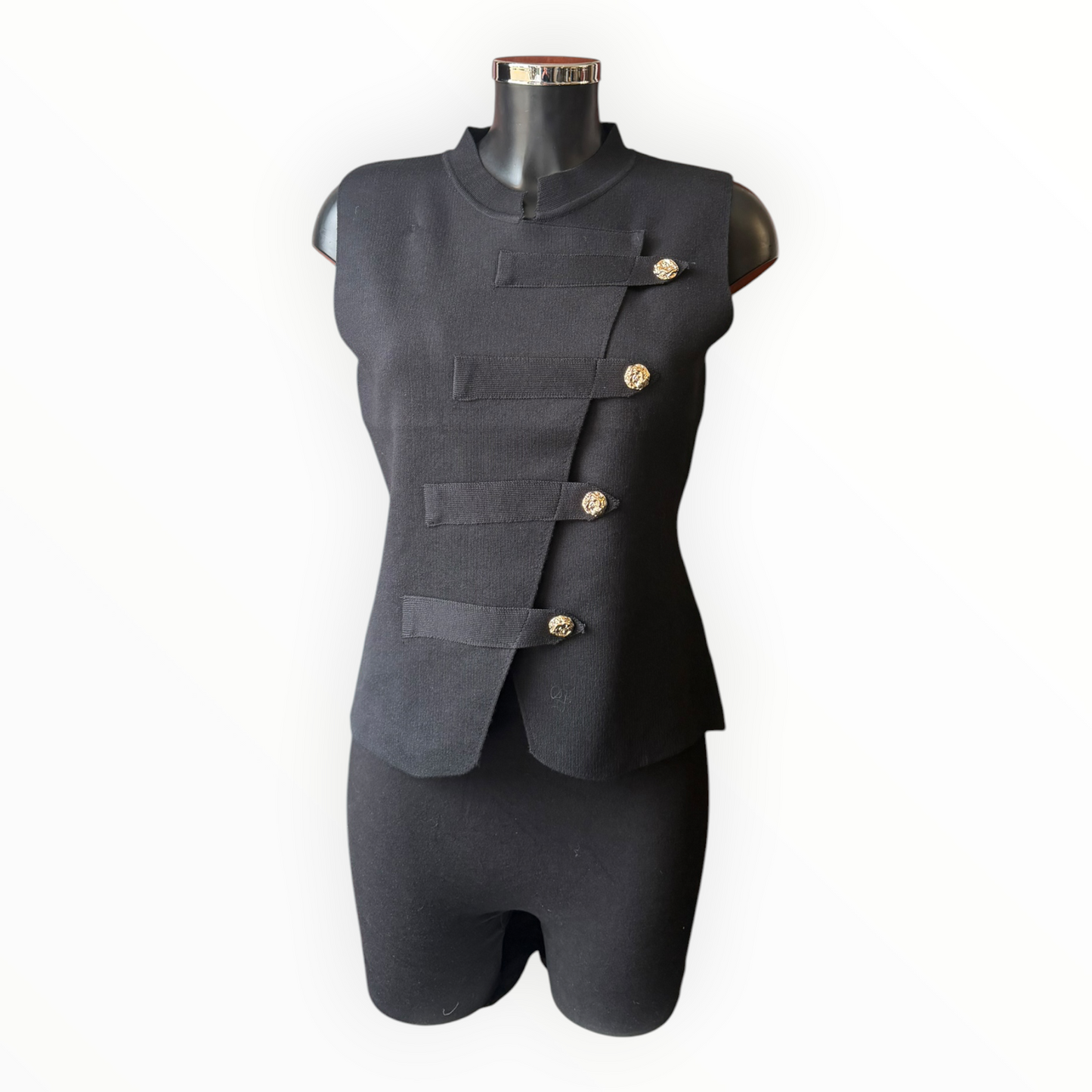 Alanya diagonal button top - Black sleeveless