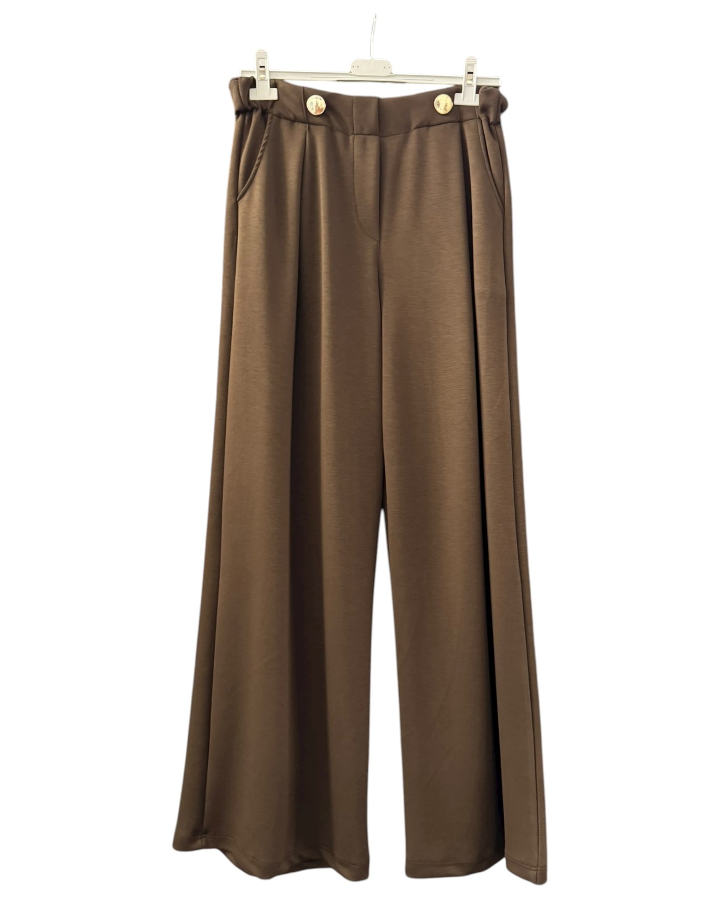 Lola gold button wide leg trousers - Chocolate