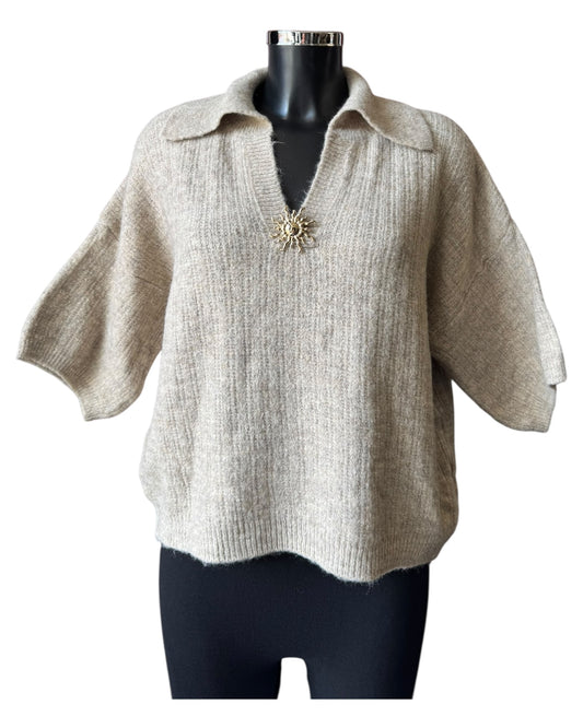 Layla half sleeve collared jumper - Taupe