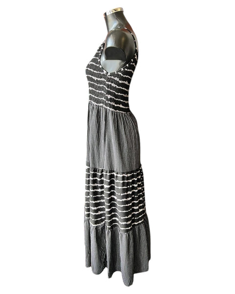 Fiona black striped strappy maxi dress