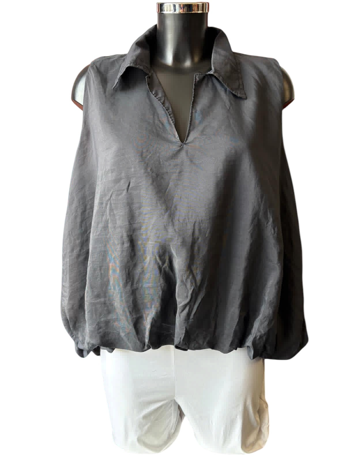 Isla range puff hem sleeveless top - Black