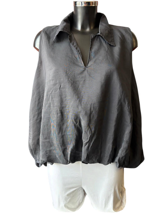 Isla range puff hem sleeveless top - Black