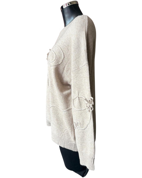Iris appliqué ribbon flower jumper - Taupe