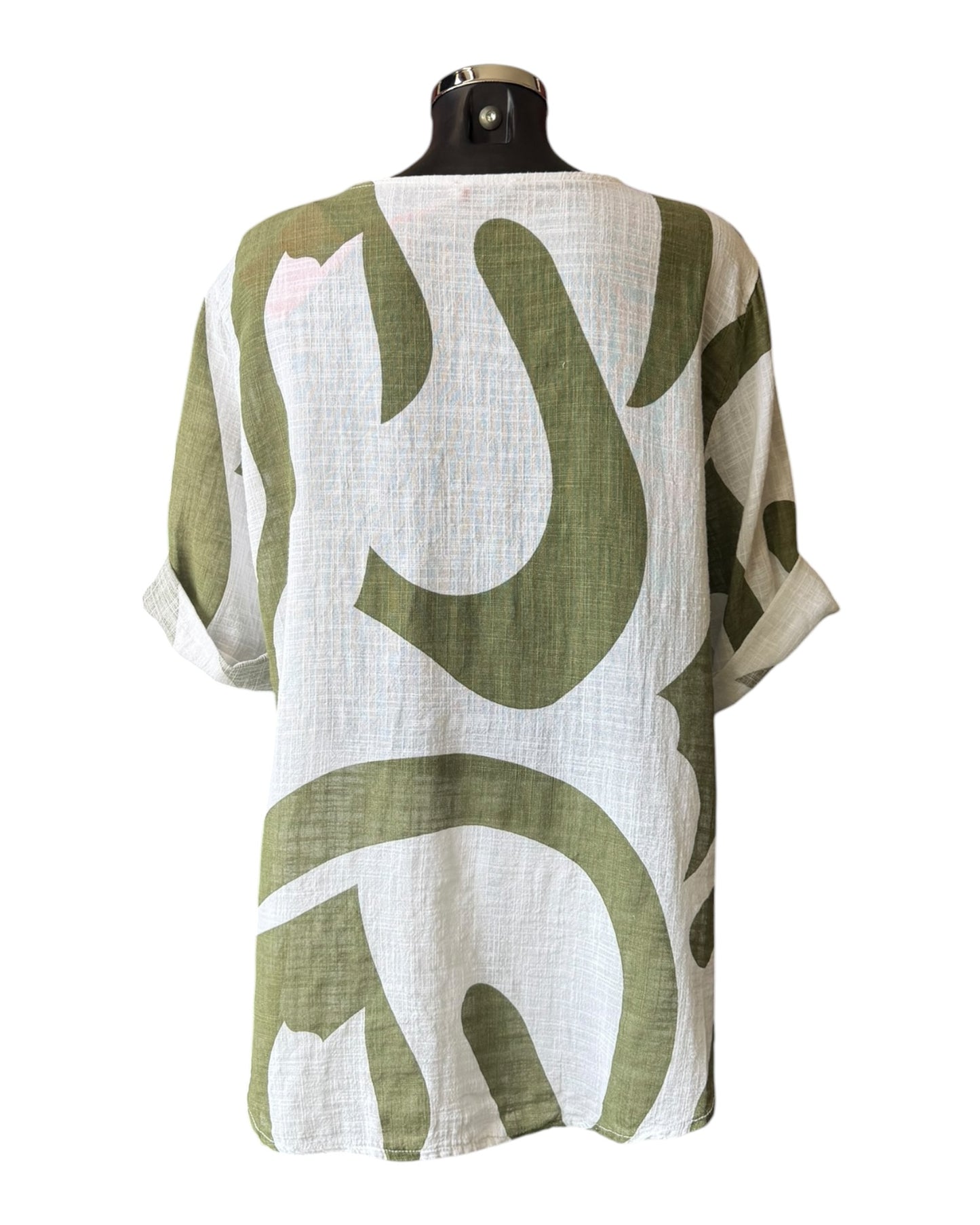 Diana abstract cotton single button top - Khaki