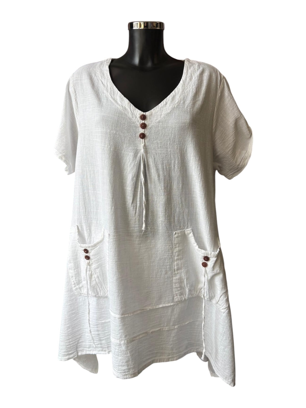Tanya 3 button cotton tunic top - White