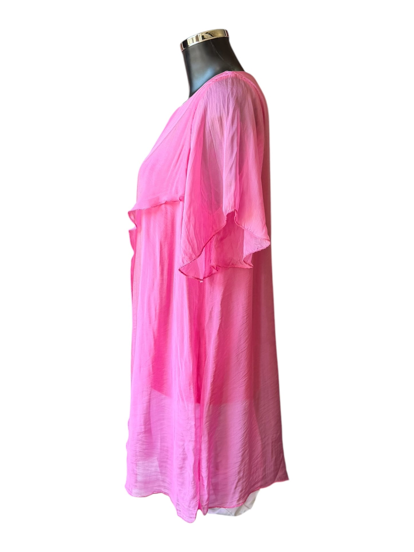 Sasha silk range wrap over tunic top - candy pink
