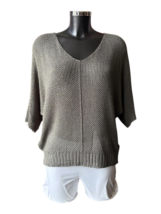 Evelyn open knit v neck jumper - Khaki