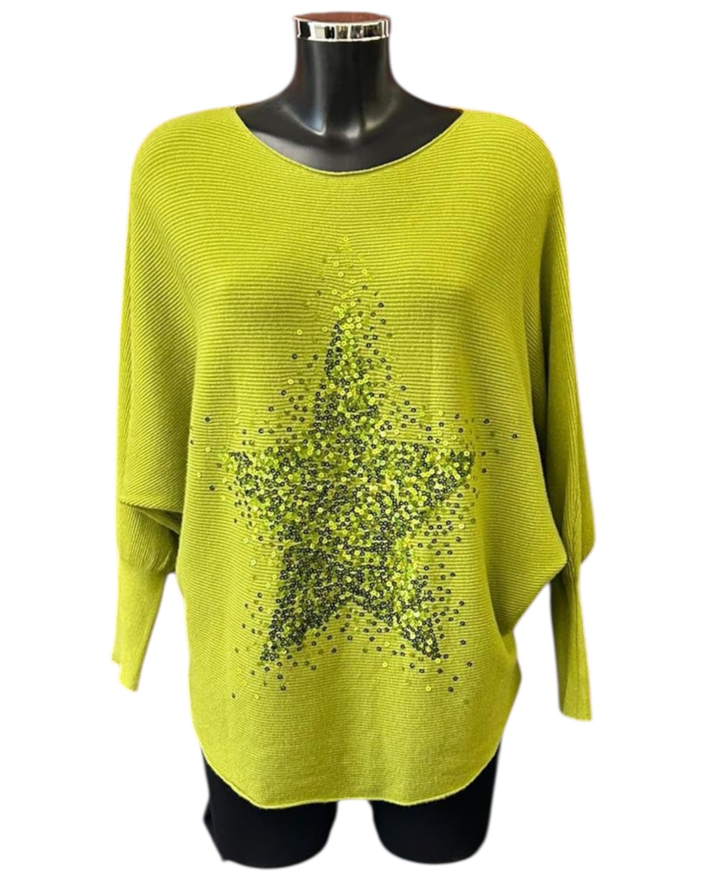 Pippa sparkle star batwing jumper - Lime