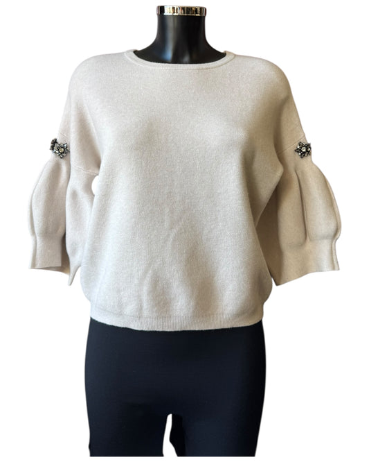Eliza diamond puff sleeve short jumper - Beige