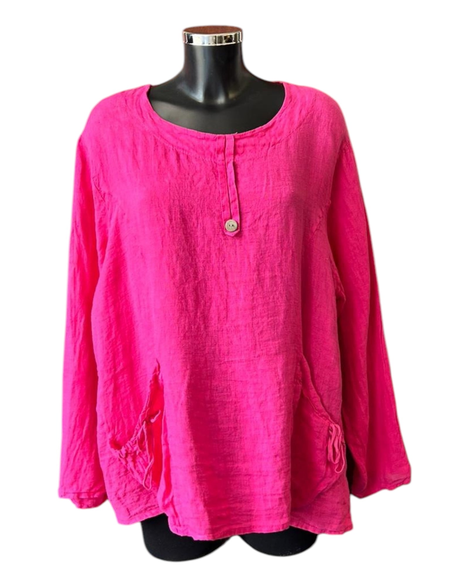 Lauren 2 pocket linen top - cerise
