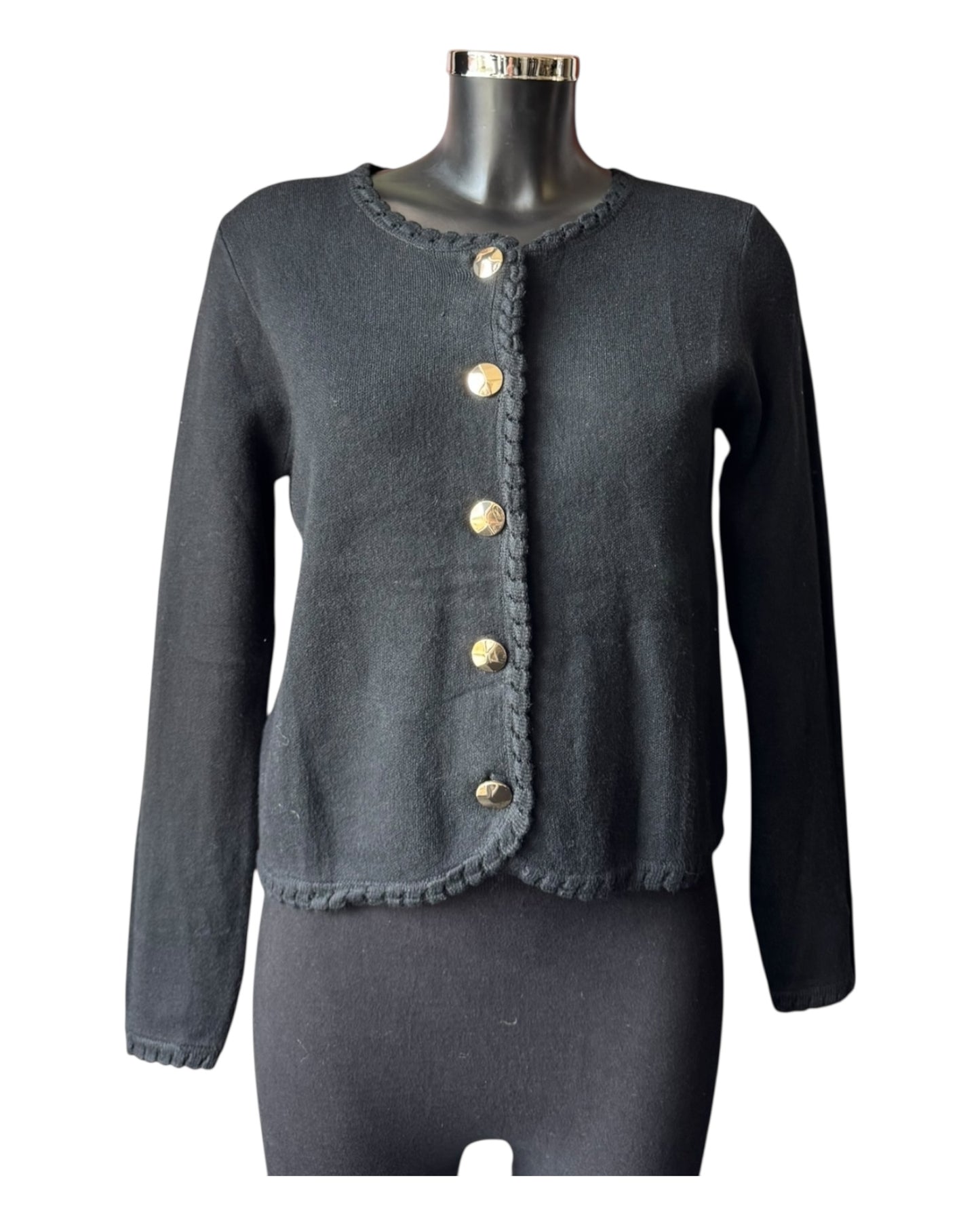 Sasha gold button cardigan - Black