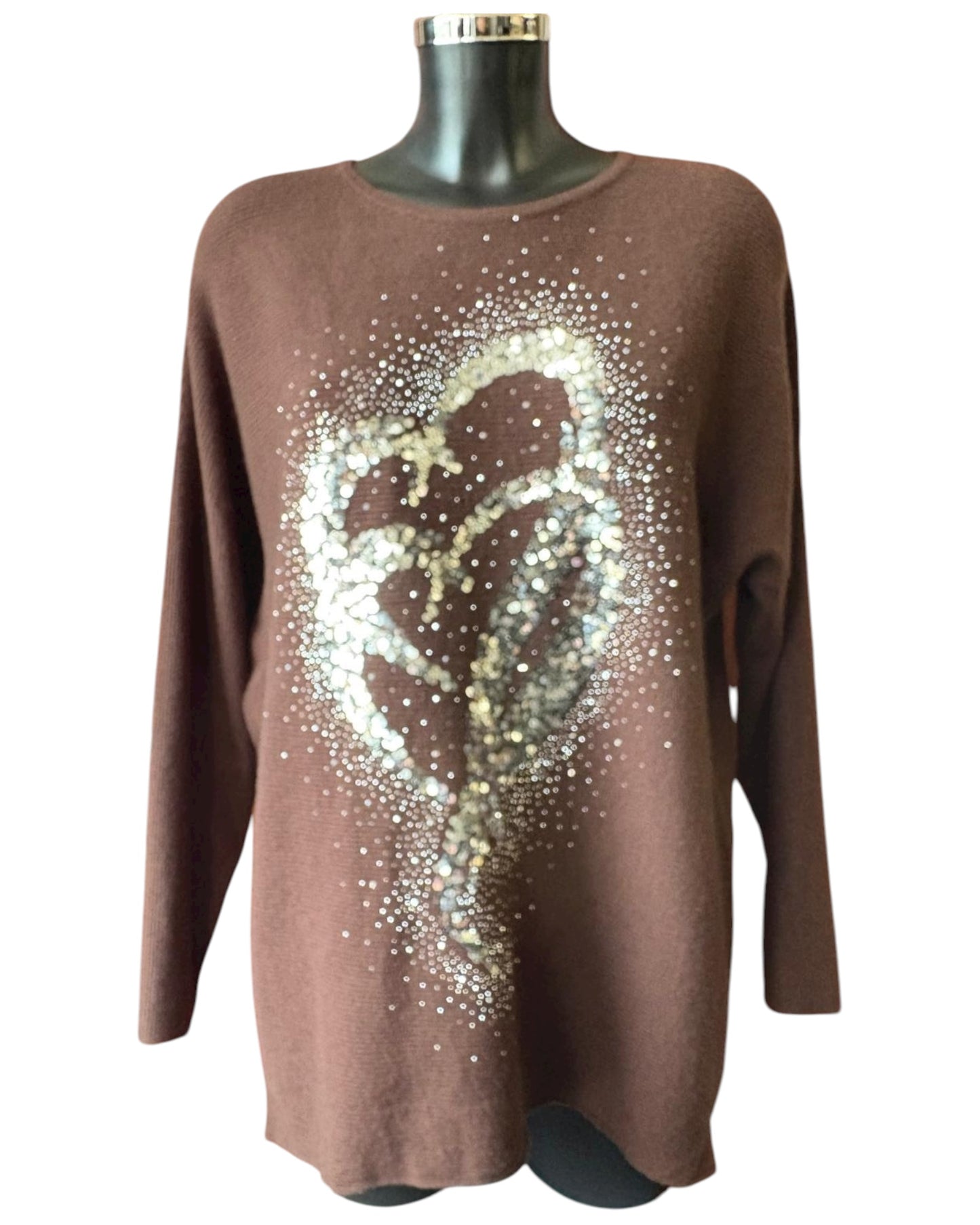 Veronica ribbed sparkle hearts jumper - Chocolate