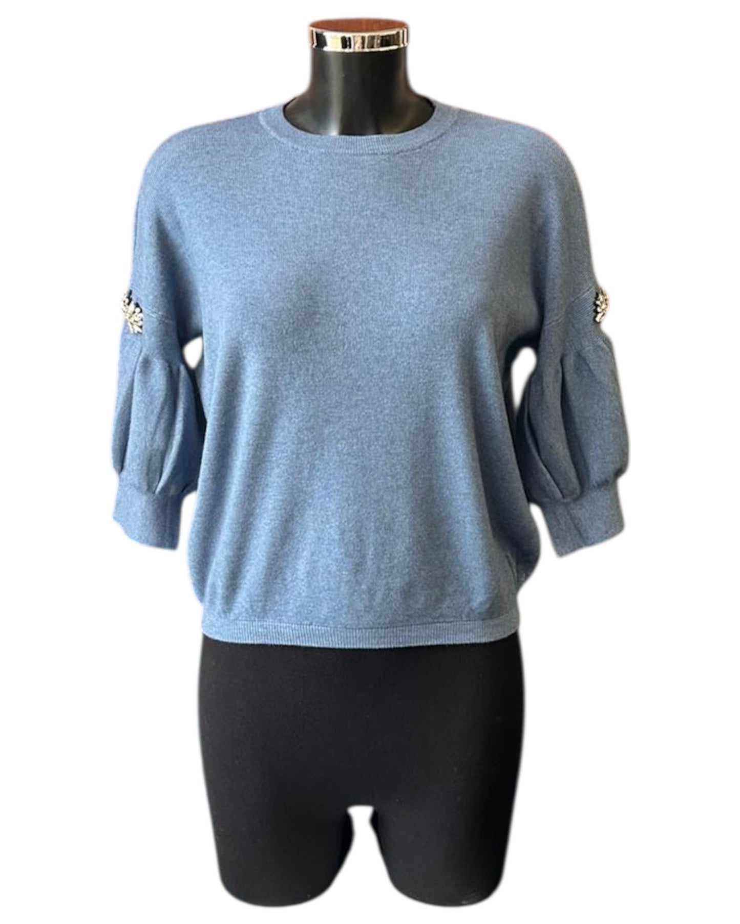 Eliza diamond puff sleeve short jumper - Denim