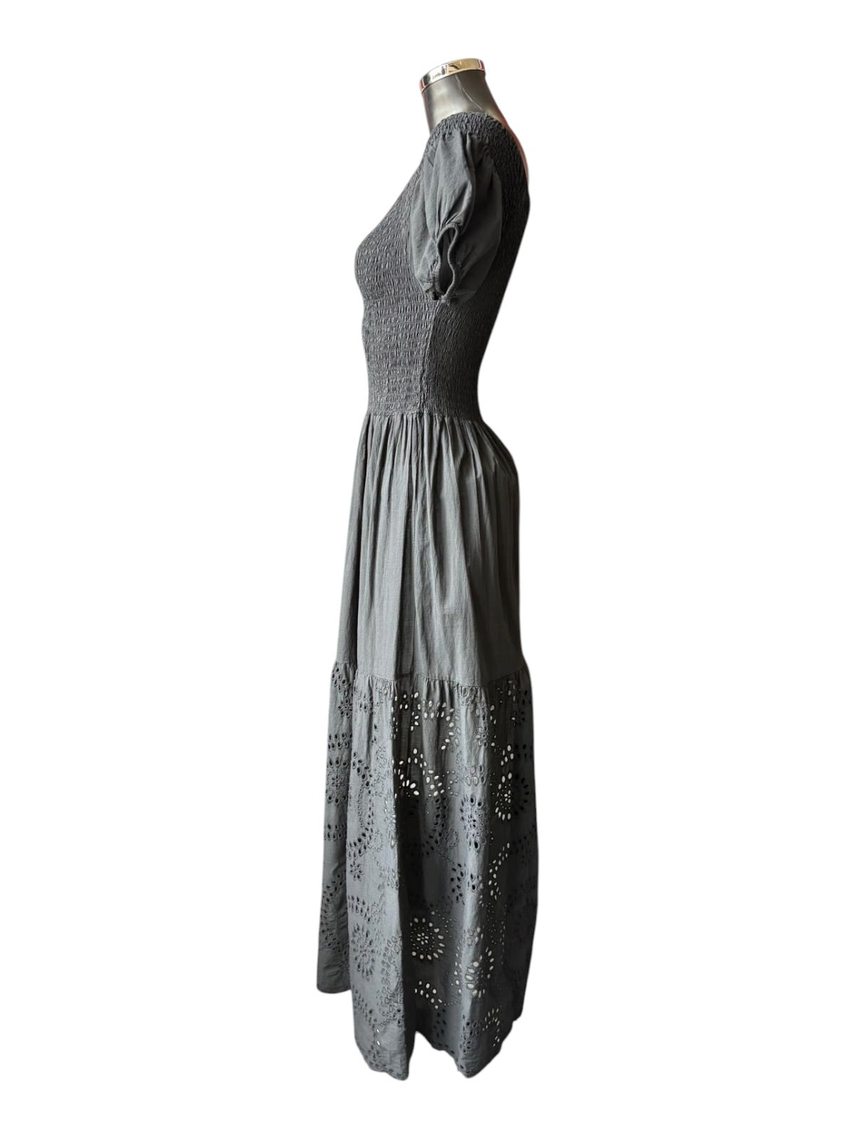 Dolly rouched top cutwork maxi dress - Black