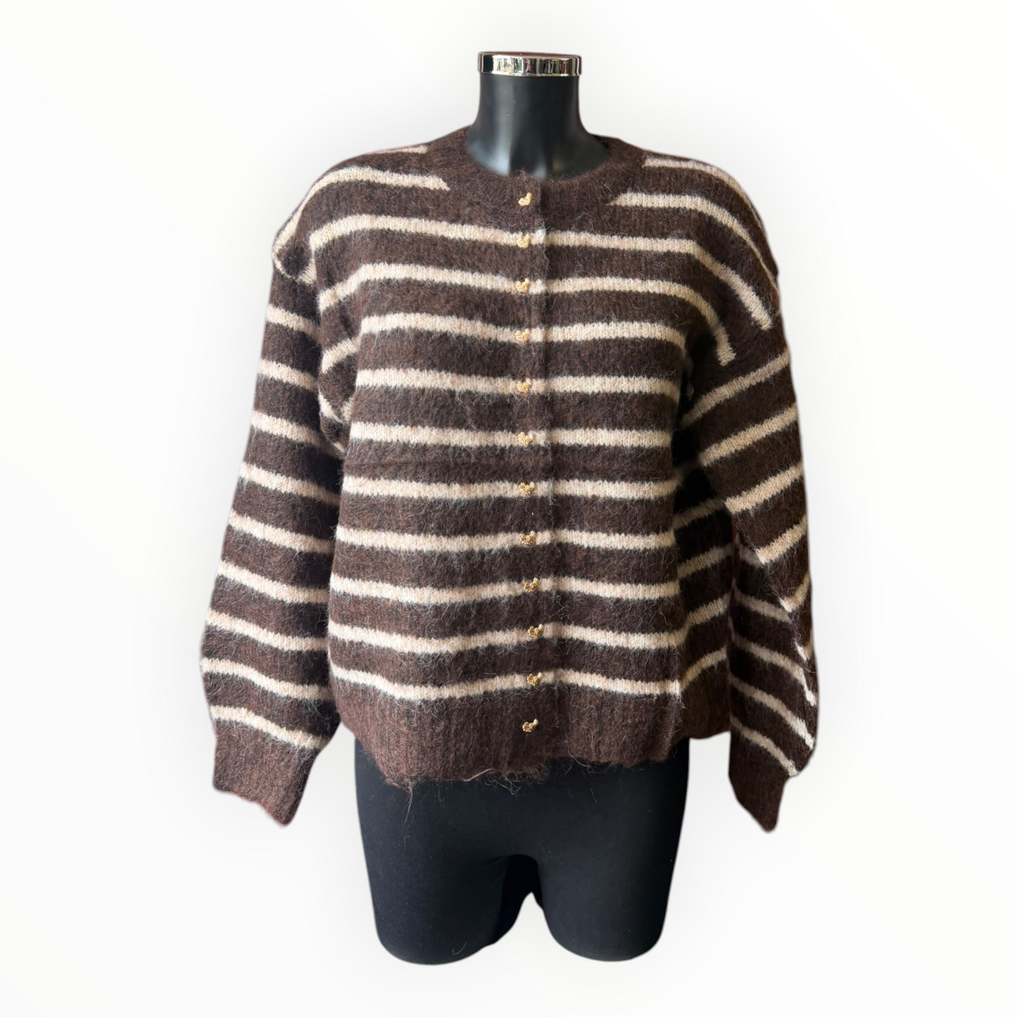 Kylie striped soft knit cardigan - Chocolate