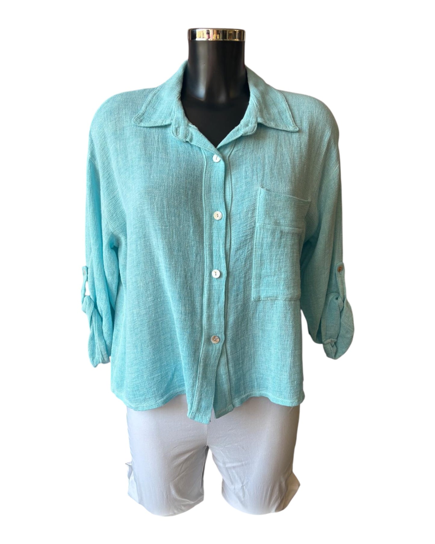 Casey range short roll sleeve shirt - Aqua