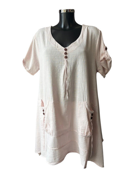 Tanya 3 button cotton tunic top - Pink