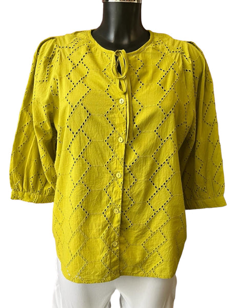 Foil peek a boo blouse in citron