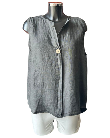 Lola linen range sleevelss longer top - Charcoal