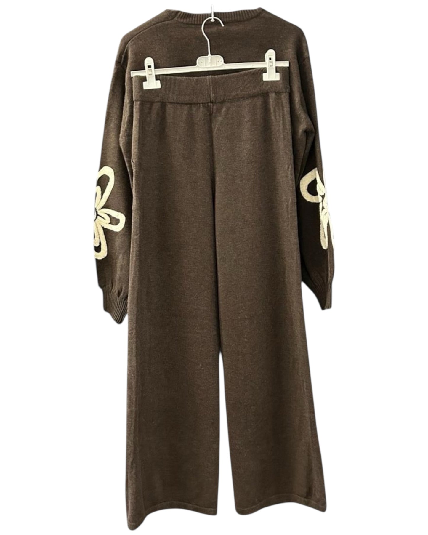 Milano flower range premium knit co ord trouser set - Chocolate