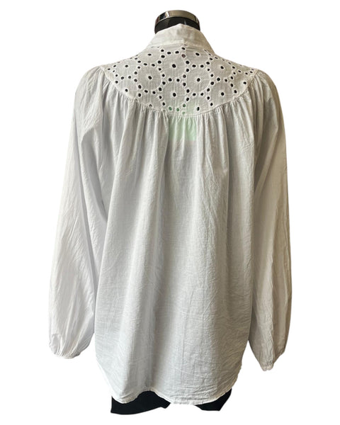 Harriet cotton broderie anglais detail blouse - White