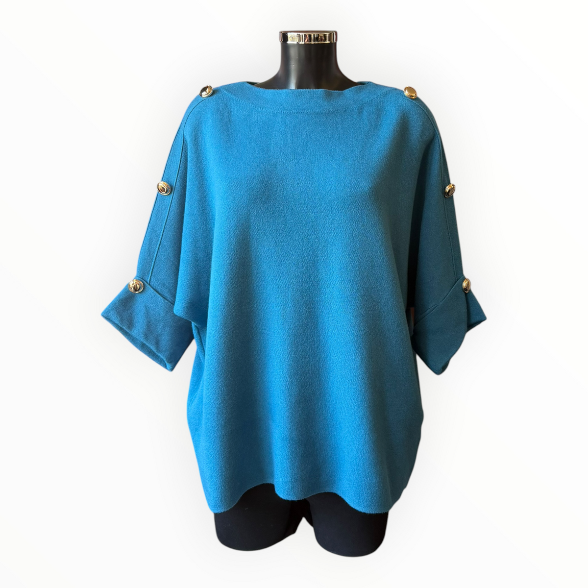 Elicia premium knit gold button jumper - Teal