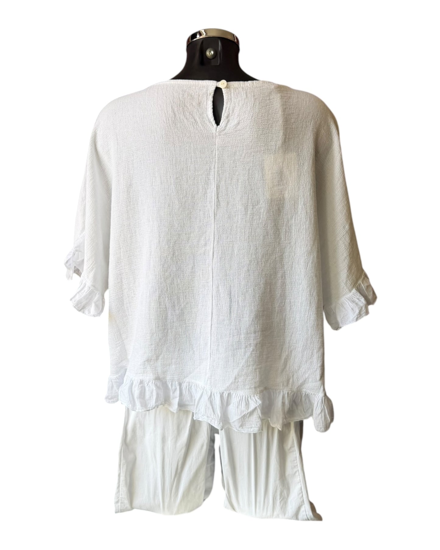 Casey range frill hem & sleeve top - white