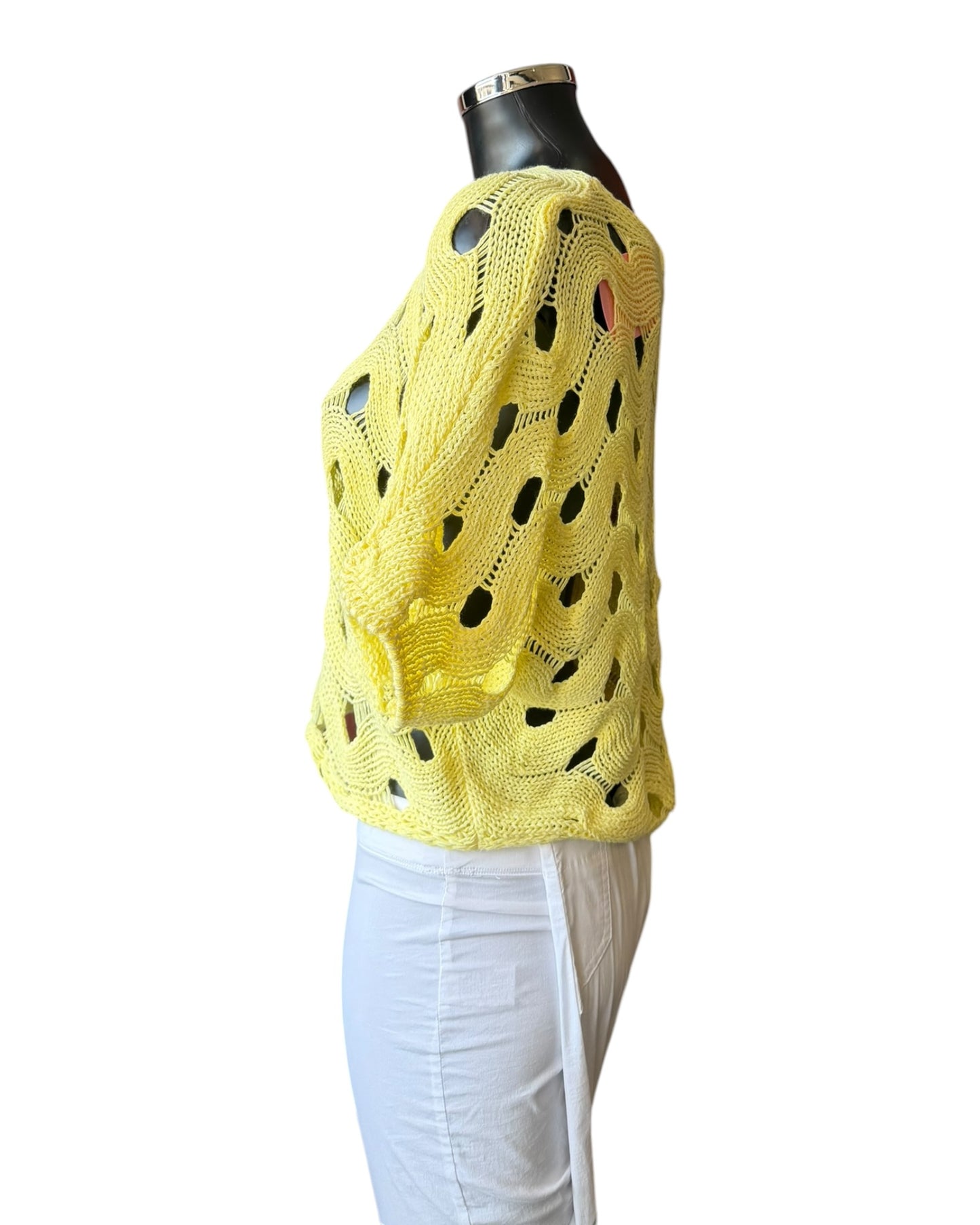 Faith open knit short jumper - Lemon