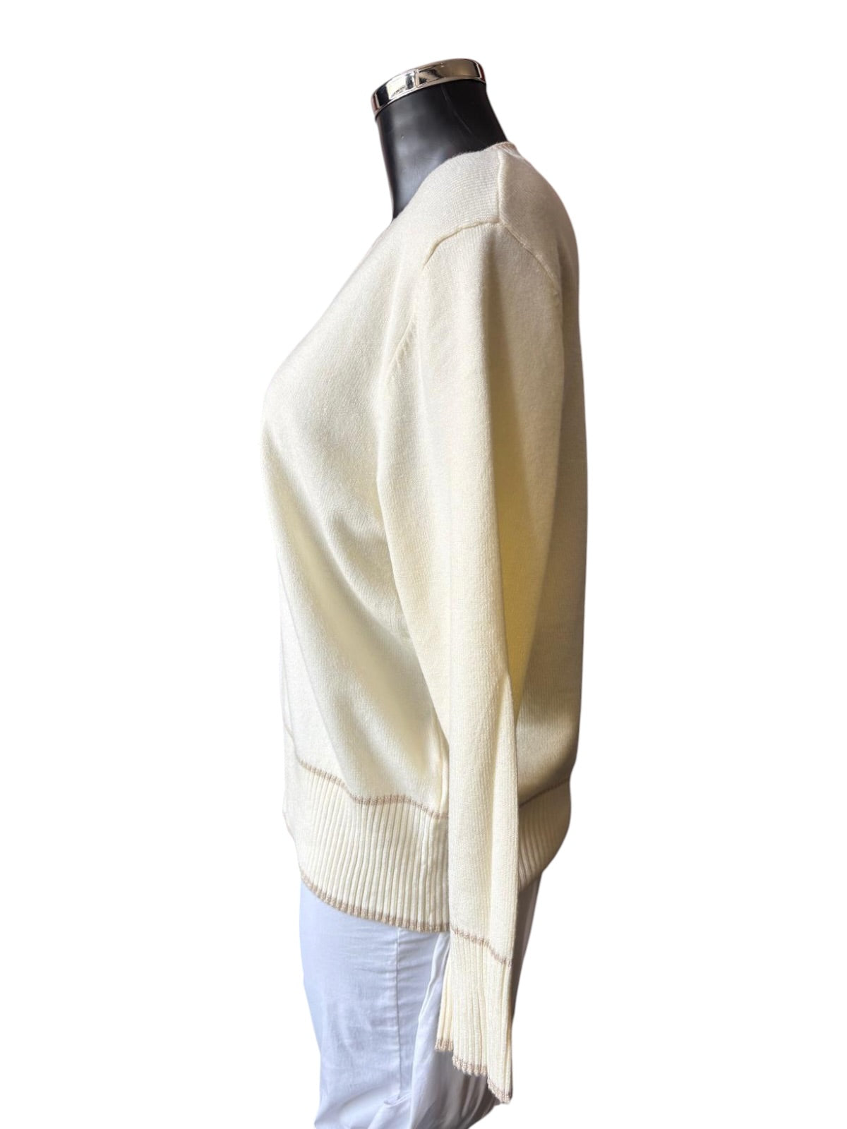 Morag contrast trim v neck jumper - Ivory
