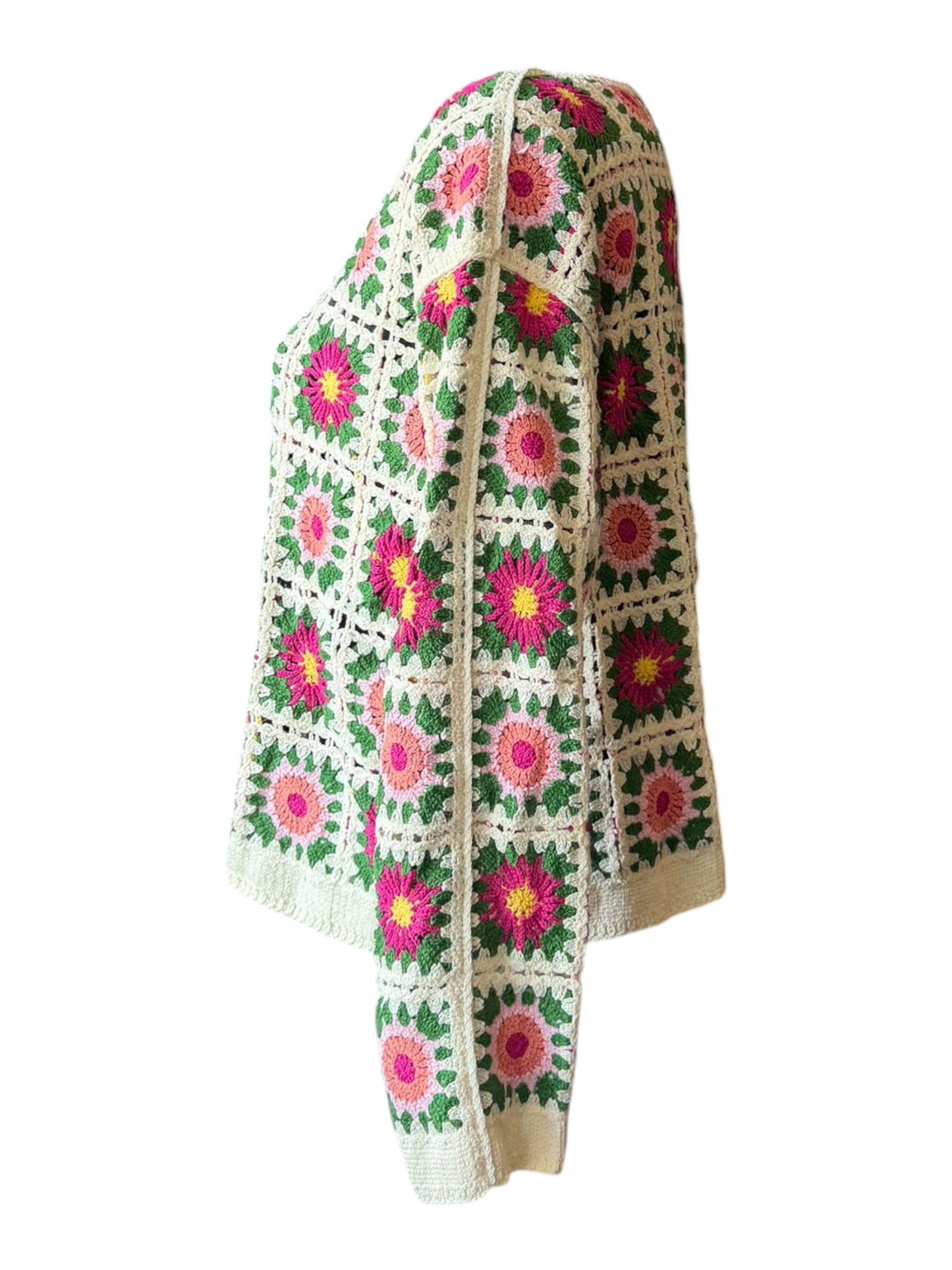 Stevie square flower crochet cardigan - Green mix