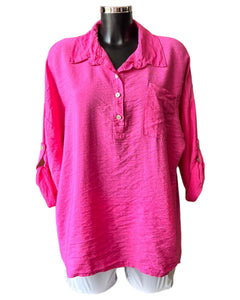 Tanya half button top - Cerise