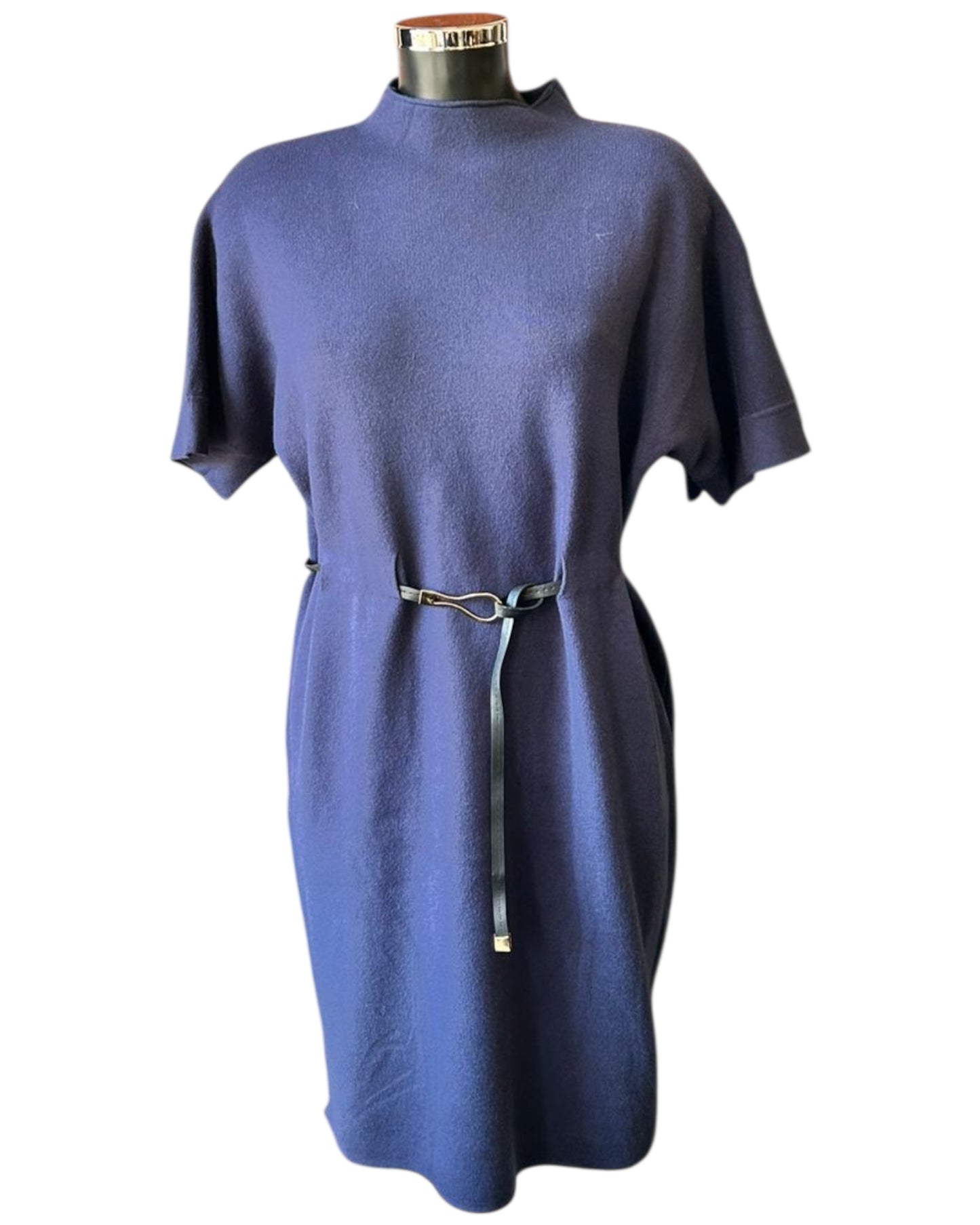 Thea knitted short belted dress - Navy