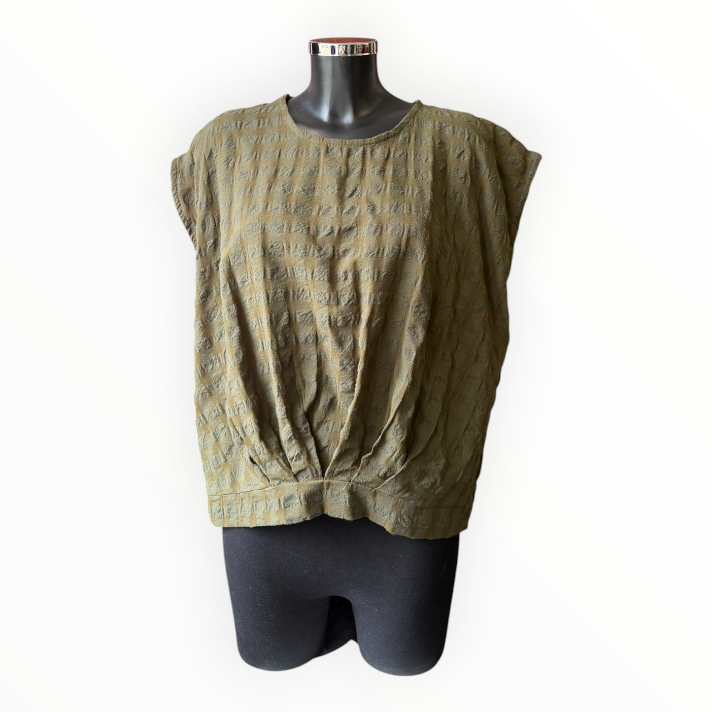 Eliza range checked cap sleeve top - khaki