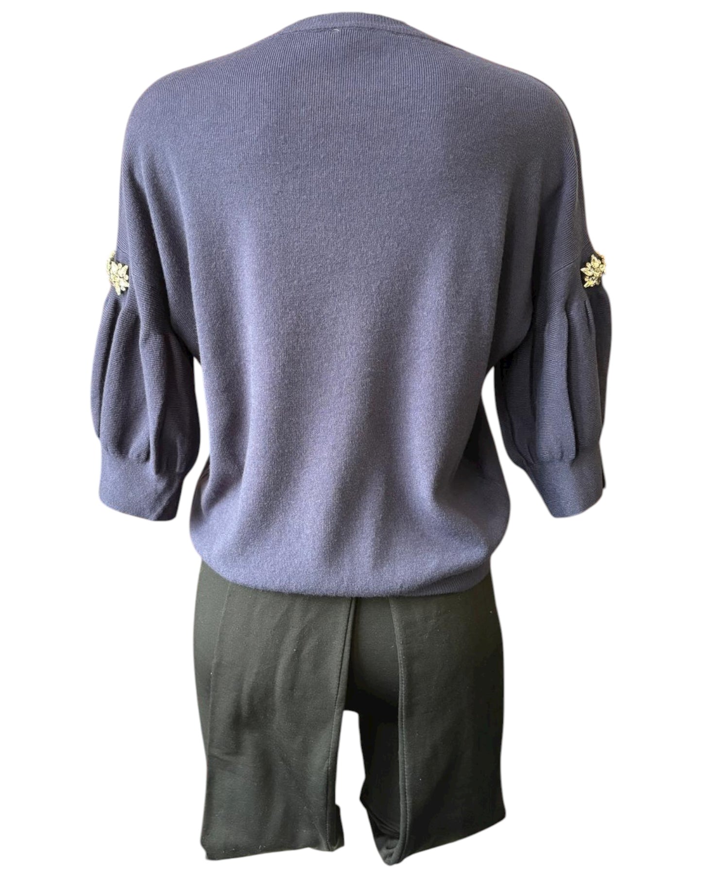 Eliza diamond puff sleeve short jumper - Navy
