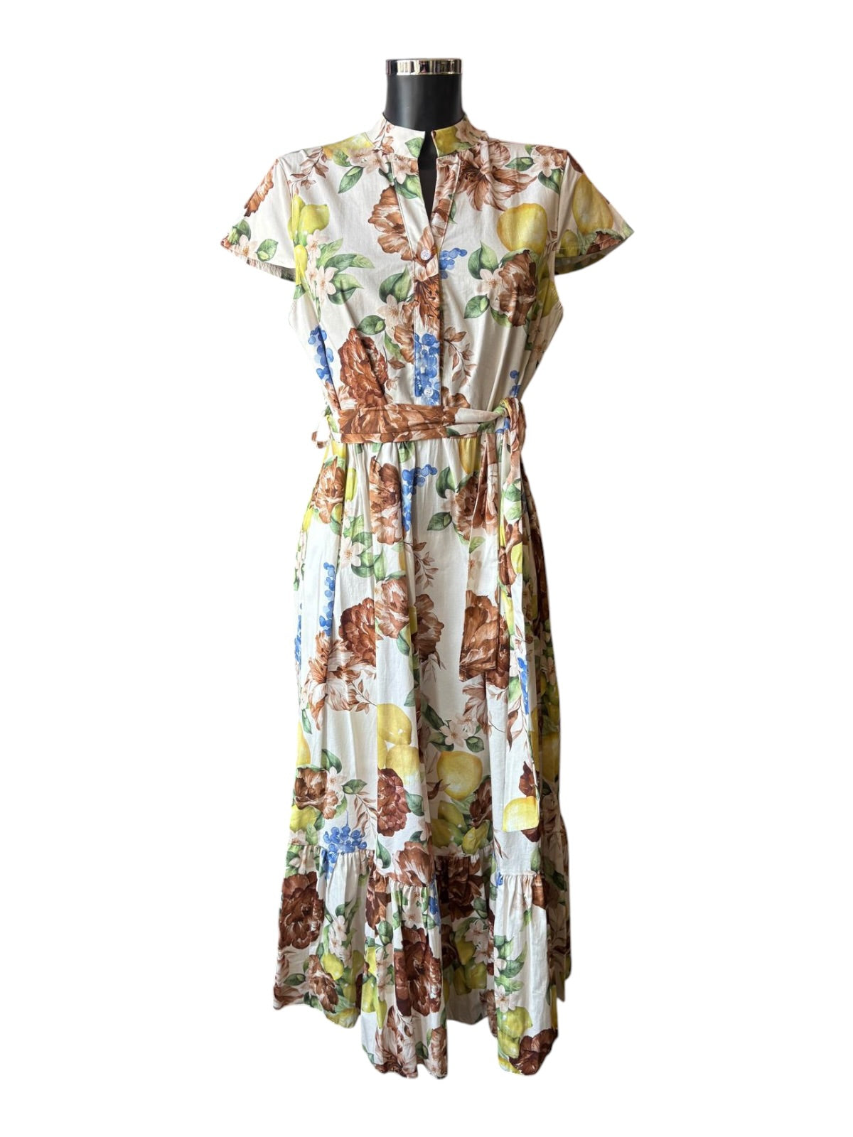Connie floral belted dress - Brown mix