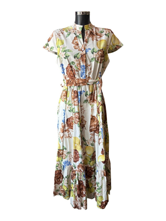Connie floral belted dress - Brown mix