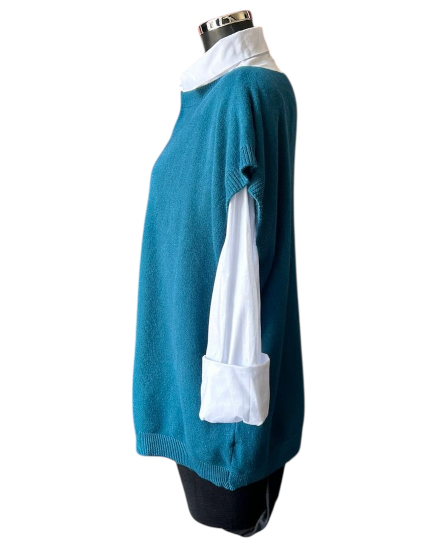 Yasmin 2 piece button back jumper & shirt  - Teal