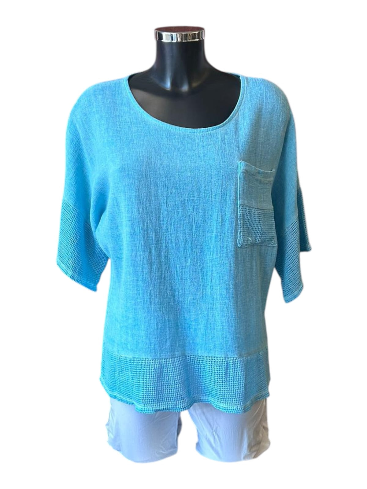 Casey range mesh hem & sleeve top - Aqua