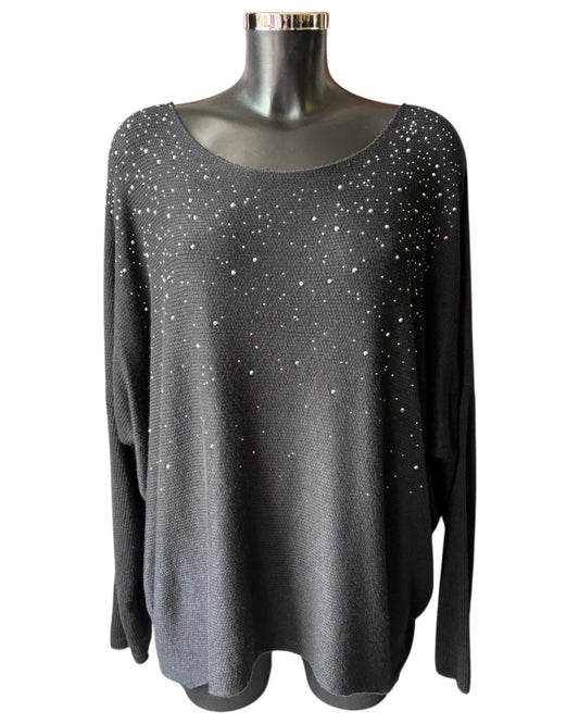 Simone sparkle front fine knit jumper - black