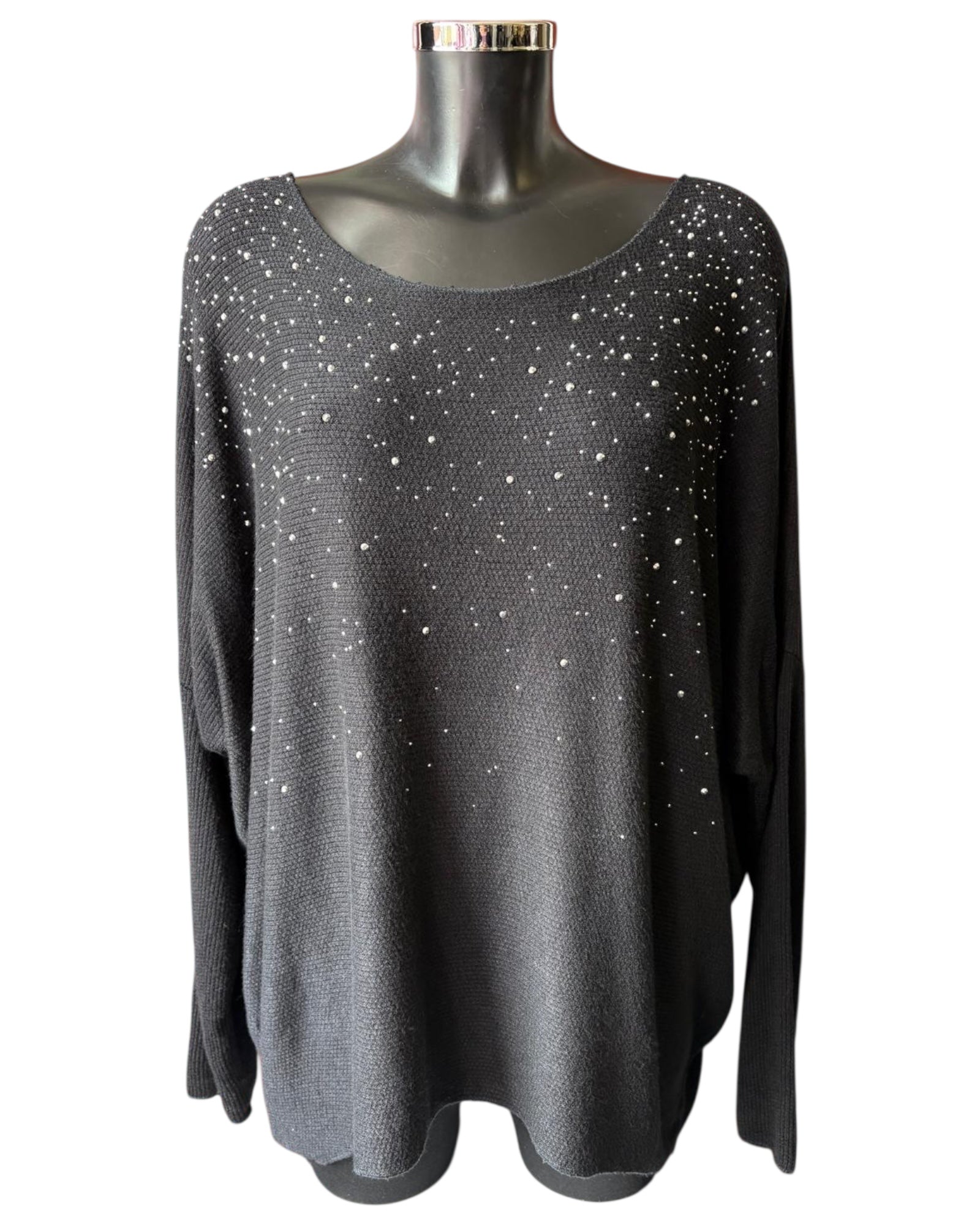 Simone sparkle front fine knit jumper - black