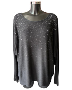 Simone sparkle front fine knit jumper - black