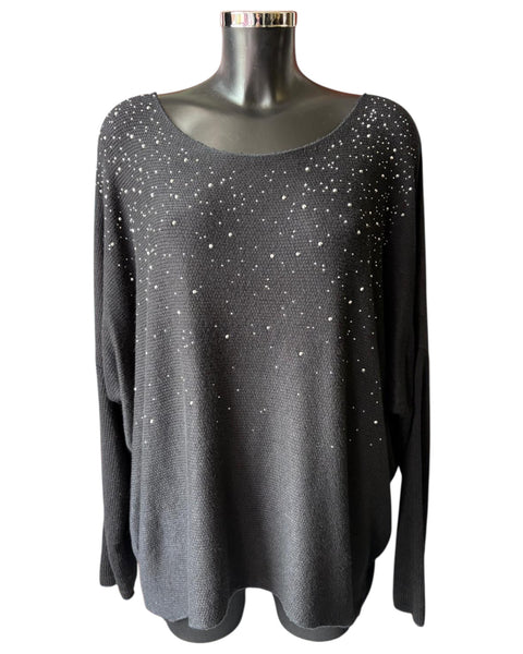Simone sparkle front fine knit jumper - black