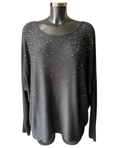 Simone sparkle front fine knit jumper - black