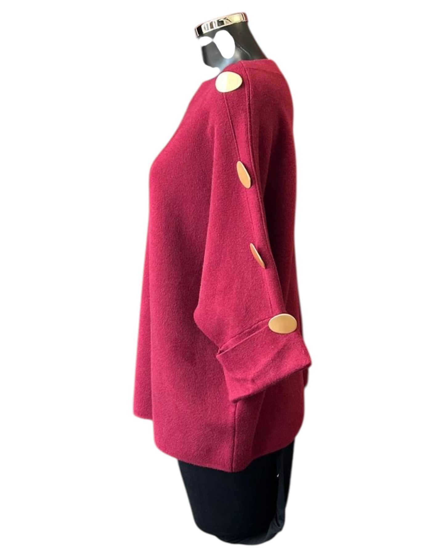 Freya premium knit gold button jumper - Bordeaux