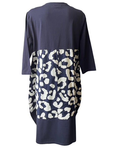 Tirelli cross pocket combi dress - Navy animal