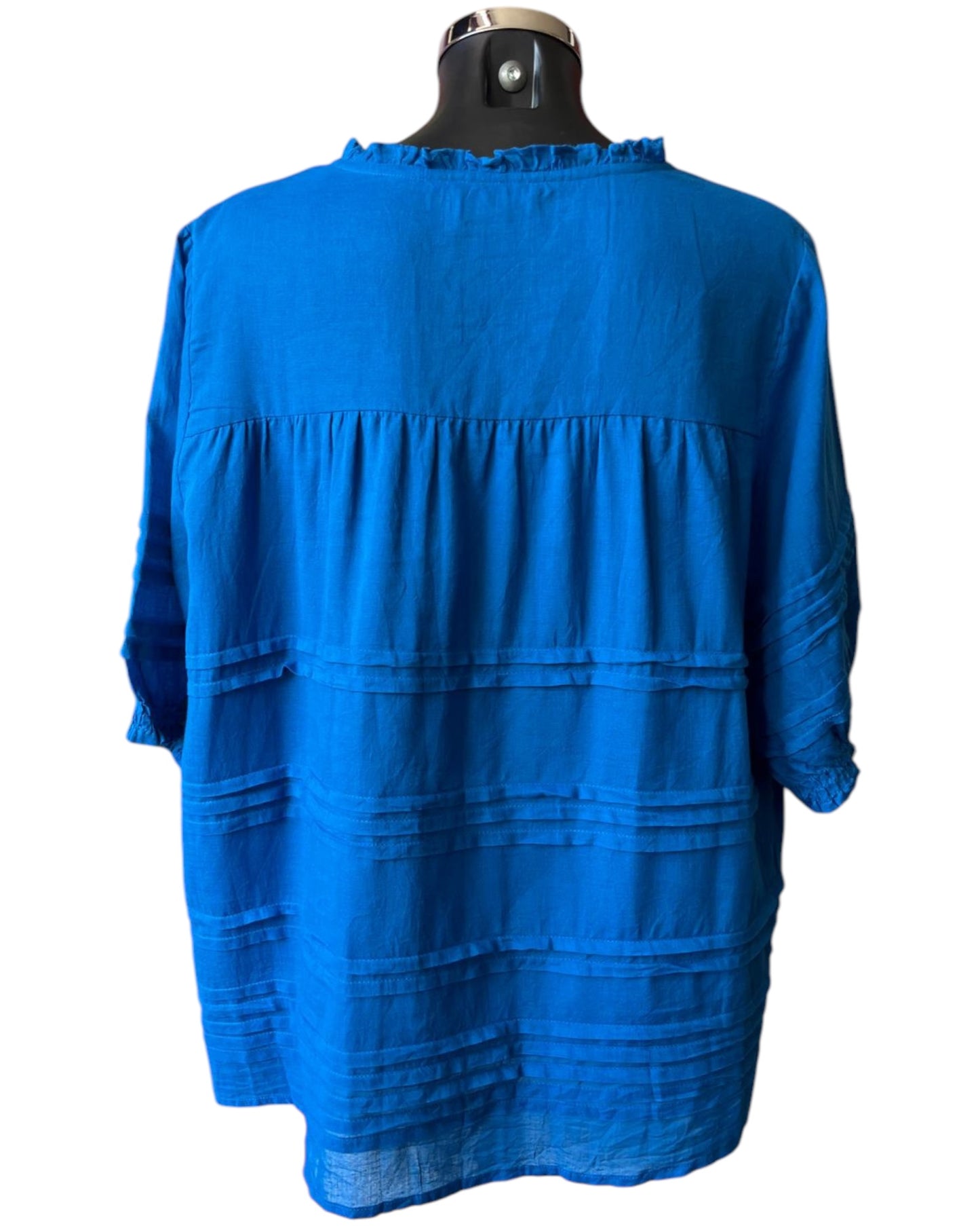 Orientique cotton gauze pleated top - Electric Blue