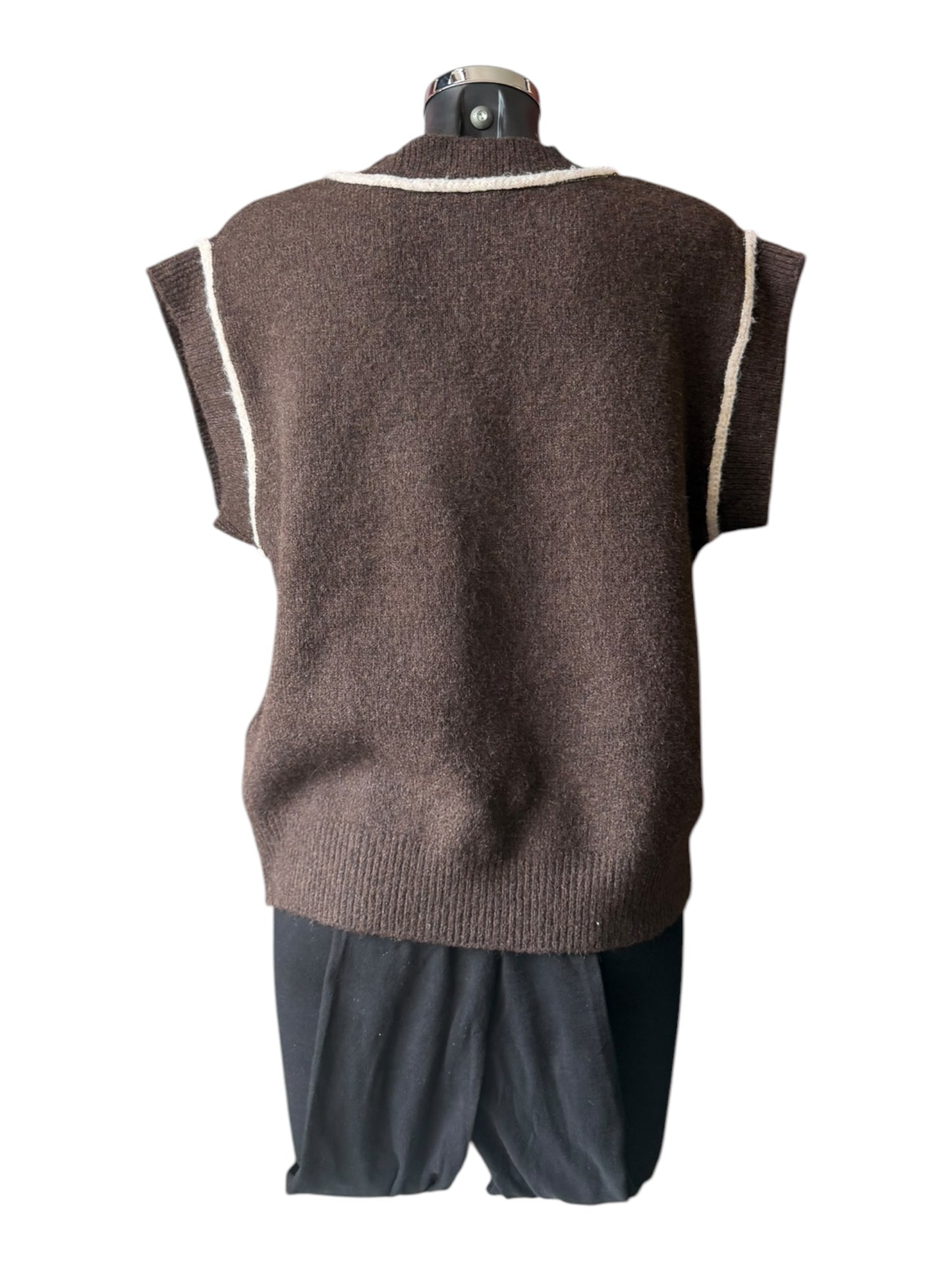 Morgan v neck contrast trim tank top - Chocolate