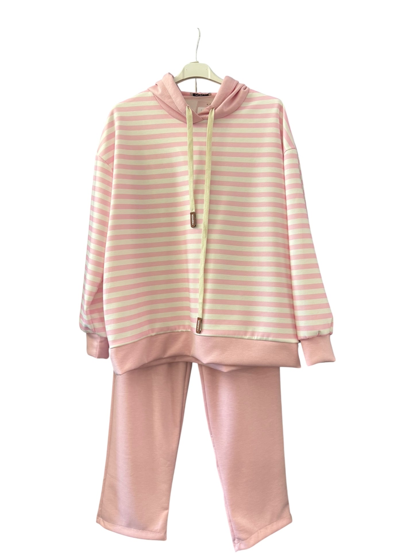 Whitney striped hoodie co ord trouser suit - Pink