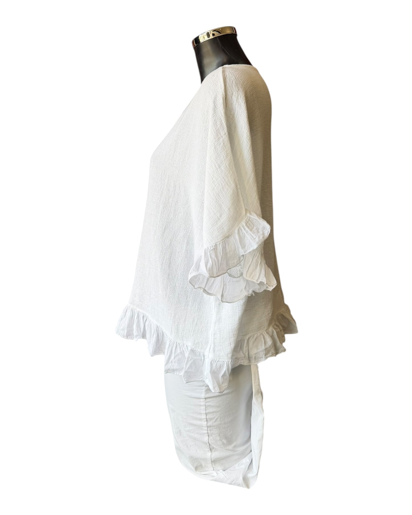 Casey range frill hem & sleeve top - white